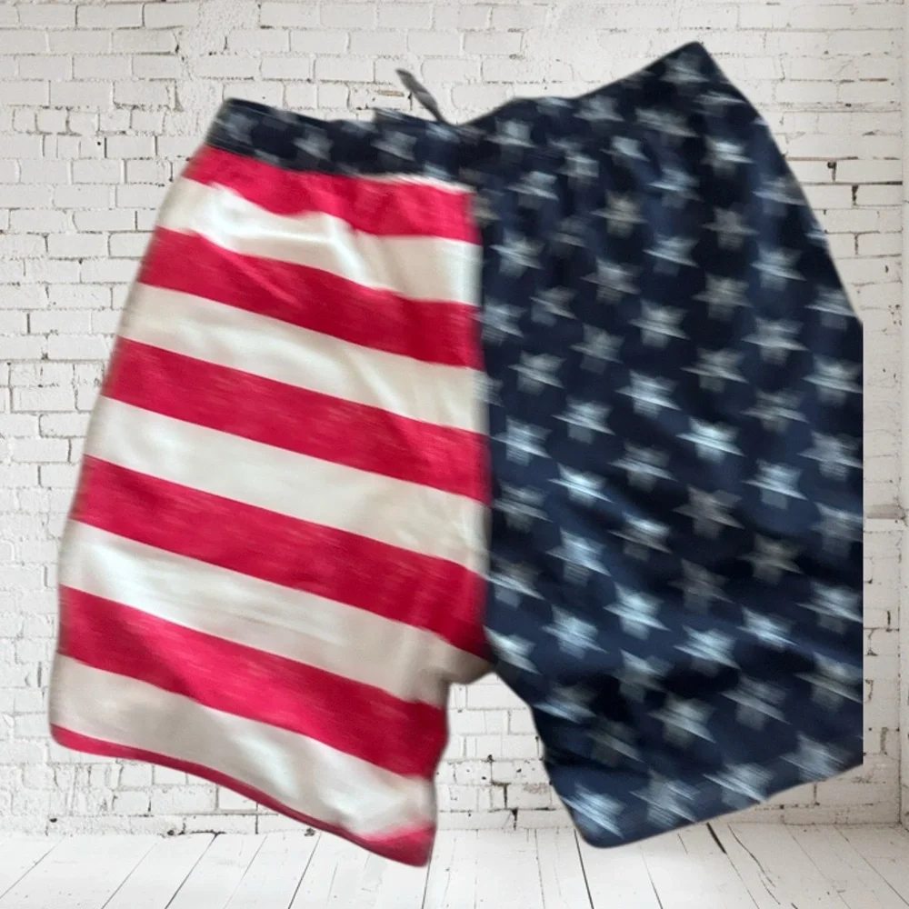 D&Co Patriotic Flag Swim Trunks Small NWT | Quick‑Dry All‑American